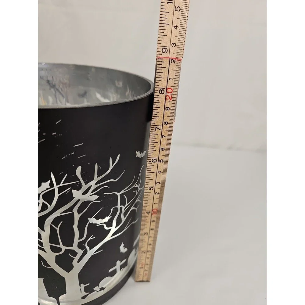 Halloween Cemetery Candle Holder Black Bats Trees Graveyard Luminary